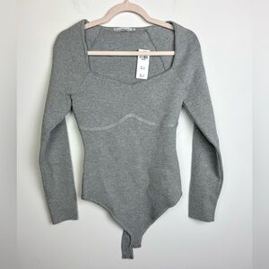 Abercrombie & Fitch Gray Sweetheart Knit Ling Sleeve Bodysuit Medium NEW